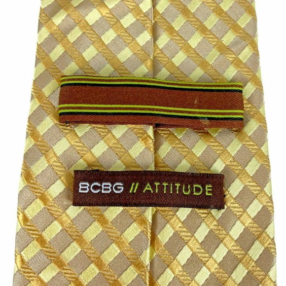 BCBG Attitude Yellow Gold Intersecting Stripes Tie - Picture 5 of 9